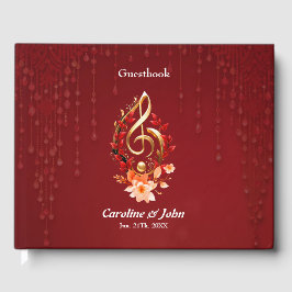 Golden treble clef med röd löv. gästböcker