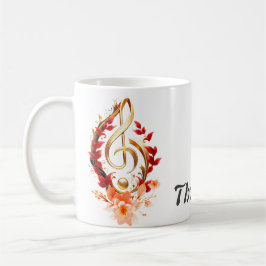 Golden treble clef med röd löv. kaffemugg
