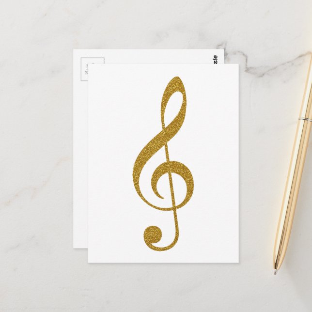 Golden Treble Clef Musical Note Vykort (Fram/Back In Situ)