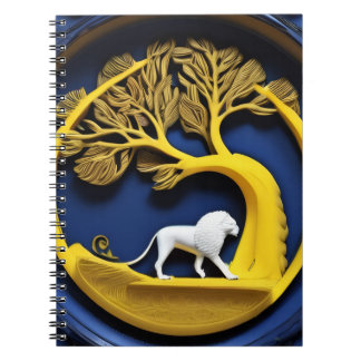 Golden tree framing a white lion Notebook Anteckningsbok