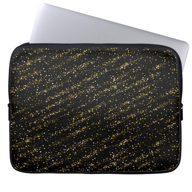 Golden Triangle Dots Black Background Shiny Luxury Laptop Fodral (Framsidan)