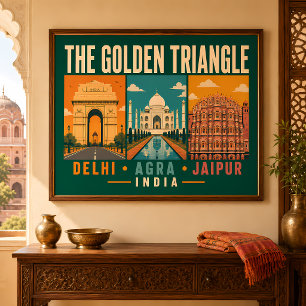 Golden Triangle Indien Illustration Vintage Poster