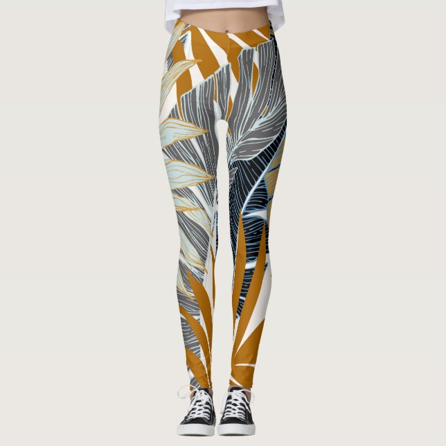 Golden Tropical Löv Silhouette Leggings (Framsida)