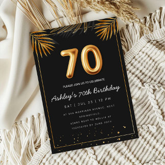 Golden Tropical Palm Leaves 70th Birthday  Inbjudningar