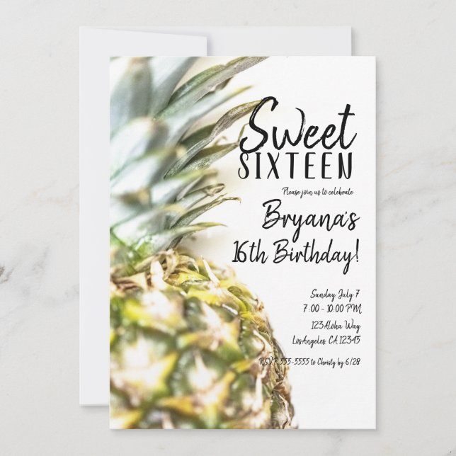 Golden Tropical Pineapple Sweet 16 Beach Party Inbjudningar (Framsida)