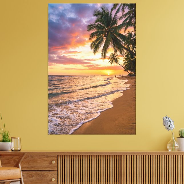 Golden Tropical Sunset Beach Canvas Print (Insitu (Vardagsrum))