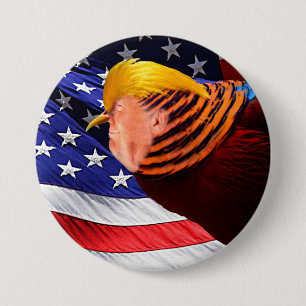 Golden Trump Bird USA flagga Round Pin-Back Button Knapp