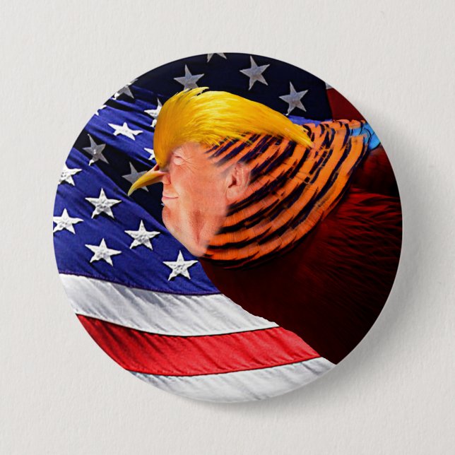 Golden Trump Bird USA flagga Round Pin-Back Button Knapp (Framsida)