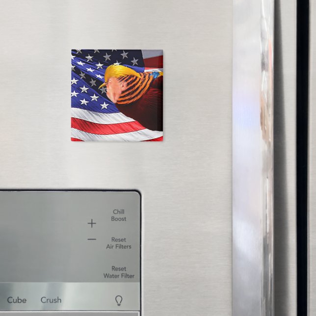 Golden Trump Bird USA flagga Square Magnet (In Situ (Fridge))