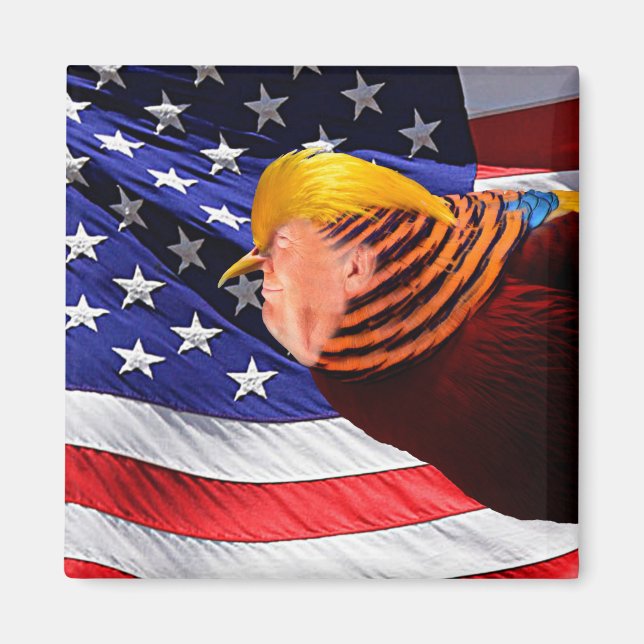 Golden Trump Bird USA flagga Square Magnet (Framsidan)