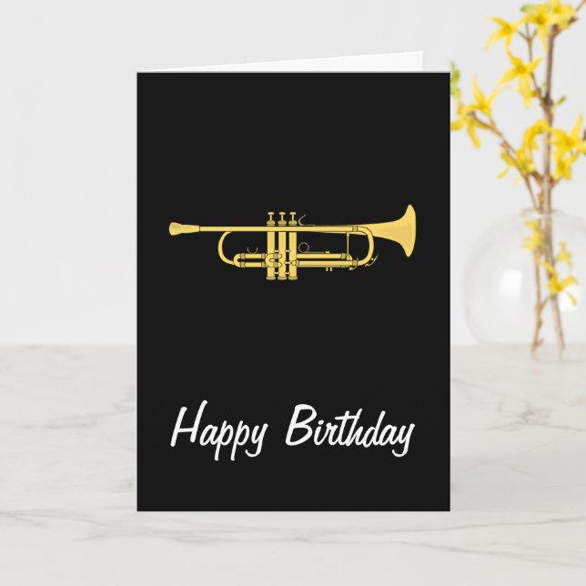 Golden Trumpet Music Themme Birthday Card Kort (Gul blomma)