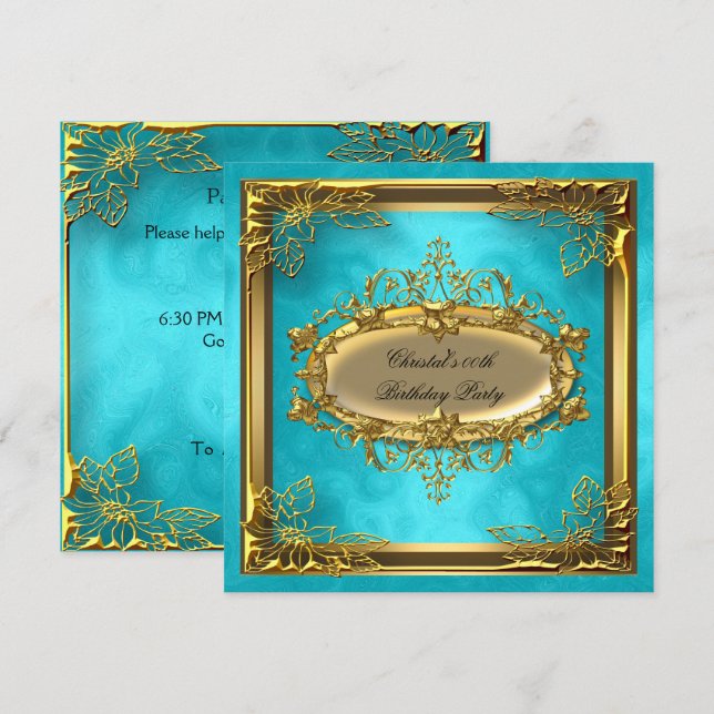 Golden Turcos Elite Elegant födelsedagsfest Inbjudningar (Fram/baksida)