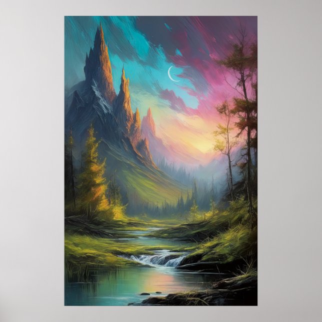 Golden Twilight, Enchanting Evening Along River Poster (Framsidan)