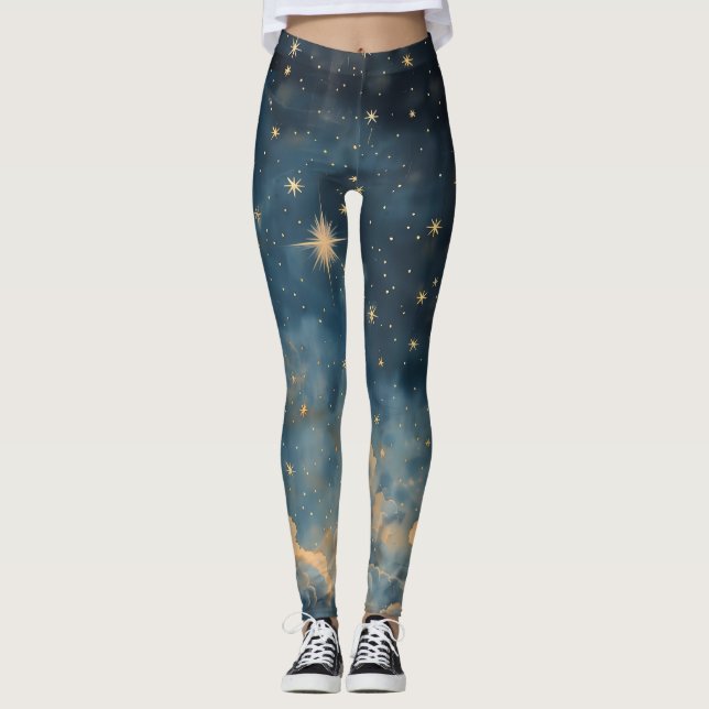 Golden Twilight Himmel Celestial Activewear Leggings (Framsida)
