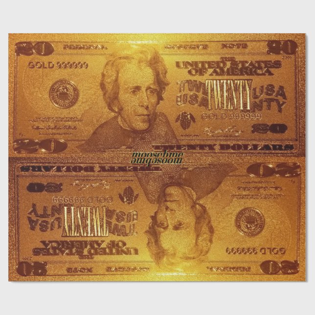 Golden U.S. 20 dollar Bill Reflection Presentpapper (Platt)