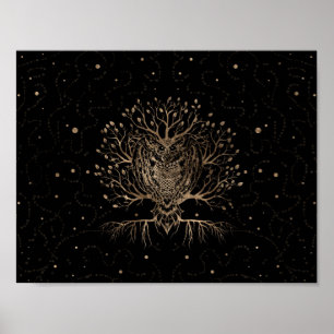 Golden Uggla Träd Poster