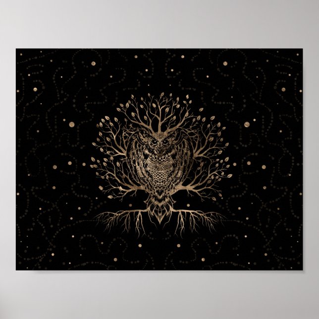 Golden Uggla Träd Poster (Framsidan)