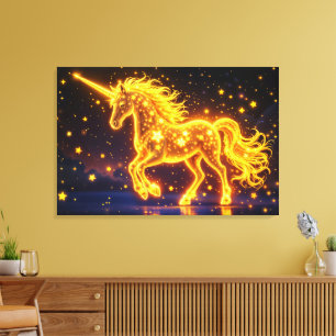 Golden underbar unicorn glow söt magi neon canvastryck