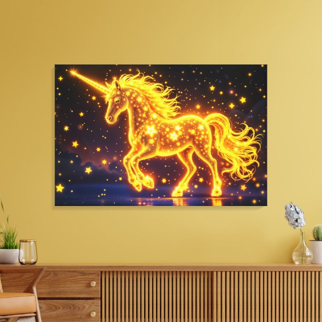 Golden underbar unicorn glow söt magi neon canvastryck (Insitu (Vardagsrum))
