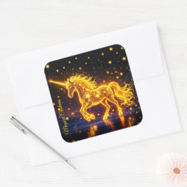 Golden underbar unicorn glow söt magi neon fyrkantigt klistermärke