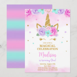 Golden Unicorn Birthday Inbjudan