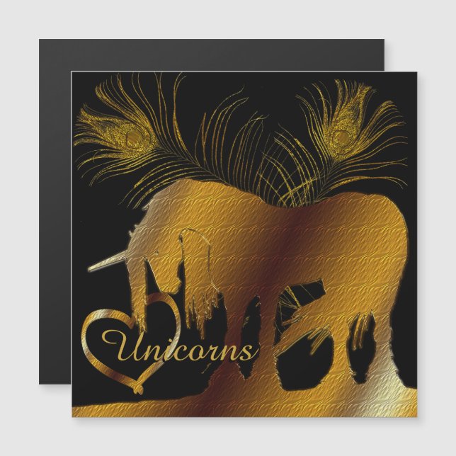 Golden Unicorn Magnetisk Inbjudningskort (Fram/baksida)