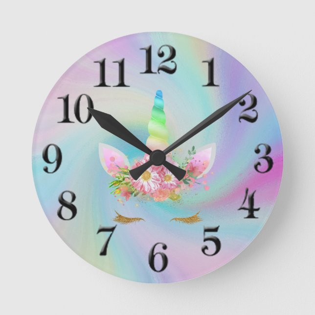 Golden Unicorn Rainbow Clock Rund Klocka (Framsida)