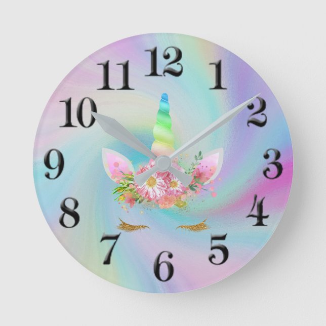 Golden Unicorn Rainbow Clock Rund Klocka (Framsida)