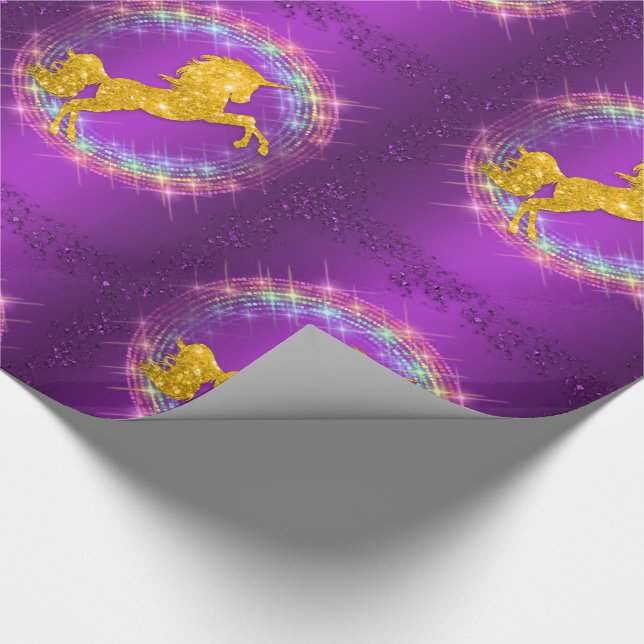 Golden Unicorn Rainbow Sparkles Lila Presentpapper (Hörn)