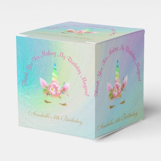 Golden Unicorn Rainbow Tack Cuptårta Box Presentaskar (Framsidan Sidan)