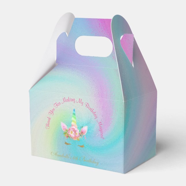 Golden Unicorn Rainbow Tack Treat Box Presentaskar (Framsidan Sidan)