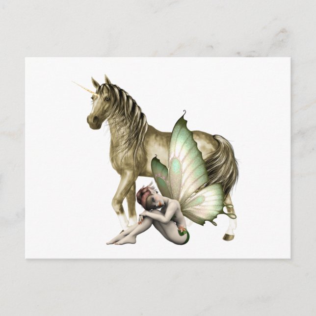 Golden Unicorn & Shy Fairy Postcard Vykort (Framsida)