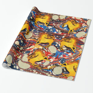 GOLDEN UNICORNS,RED BLUE MARBLED EFFECECTS,CIRKLES PRESENTPAPPER