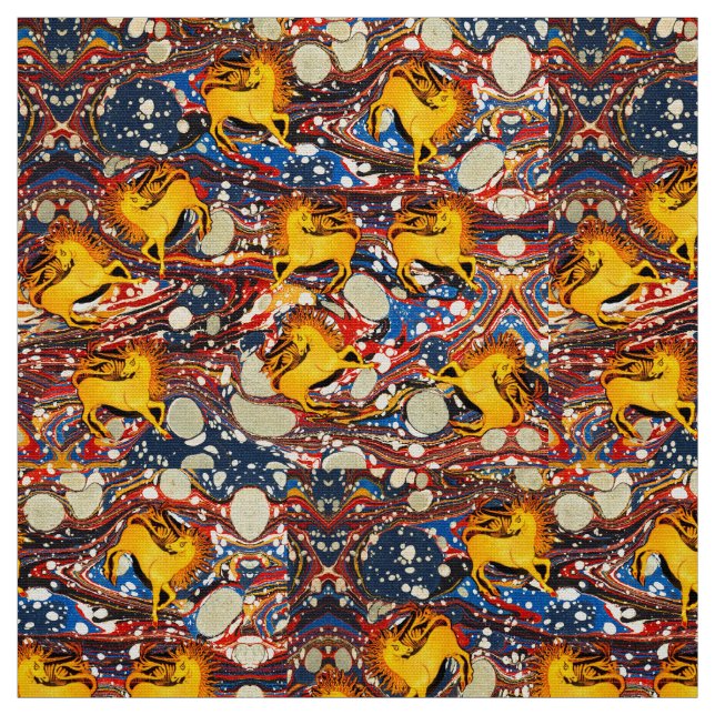GOLDEN UNICORNS,RED BLUE MARBLED EFFECECTS,CIRKLES TYG (Provkarta)