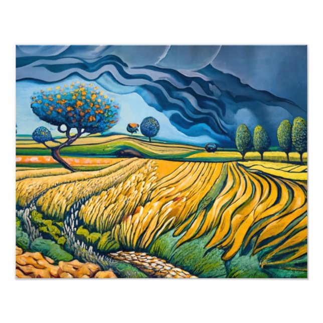 Golden Vågar under Stormy Himlar Fototryck (Framsidan)