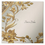 Golden Vågigt Löv Blommigt Ceramic Tile Kakelplatta<br><div class="desc">Snygg Golden Vågigt Löv Blommigt Ceramic Tile</div>