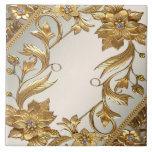 Golden Vågigt Löv Blommigt Ceramic Tile Kakelplatta<br><div class="desc">Snygg Golden Vågigt Löv Blommigt Ceramic Tile</div>
