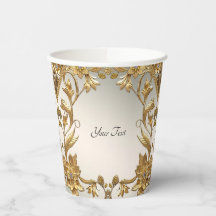 Golden Vågigt Löv Blommigt Papprare Kopp