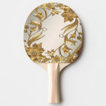 Golden Vågigt Löv Blommigt Ping Pong Paddle