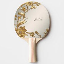 Golden Vågigt Löv Blommigt Ping Pong Paddle
