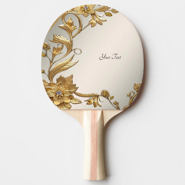 Golden Vågigt Löv Blommigt Ping Pong Paddle Pingisracket (Framsidan)
