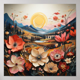 Golden Valley-Blommar: Dreamlike Nature Art Poster