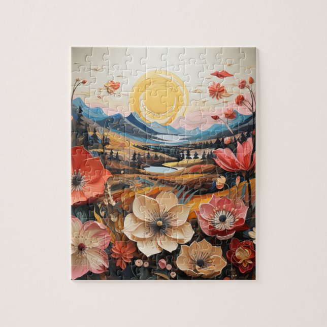 Golden Valley-Blommar: Dreamlike Nature Art Pussel (Vertikal)