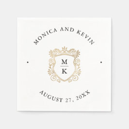 Golden Vapensköld | Elegant Svarta och vita Bröllo Pappersservett