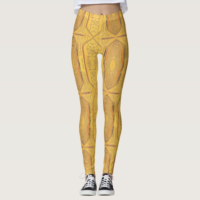 Golden varmt geometric design etchings-tal kattung leggings (Framsida)