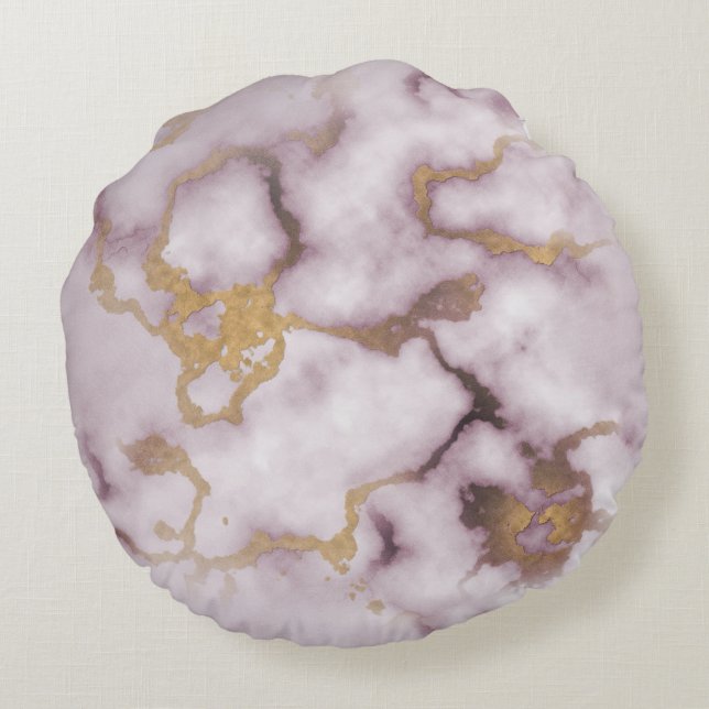 Golden Vein Marble  Blush Aura  Throw Pillows Rund Kudde (Baksidan)