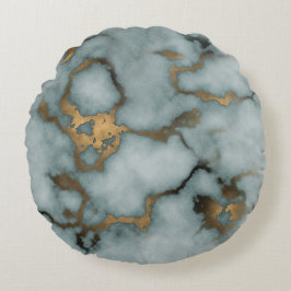 Golden Vein Marble Ocean Mist Throw Pillows Rund Kudde