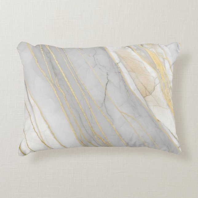 Golden Veined Carrara Marble Texture Prydnadskudde (Framsidan)