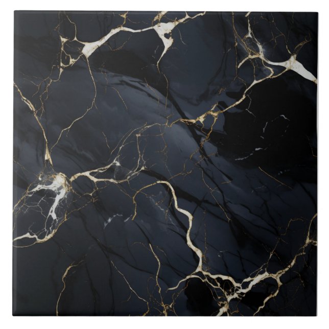 Golden Veins Artistry Black Marble Tile Kakelplatta (Framsidan)