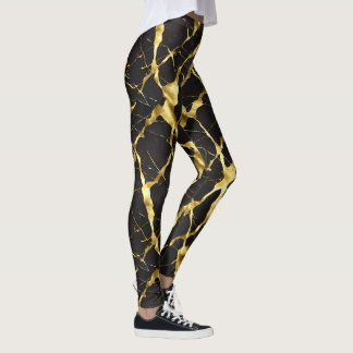 Golden Veins in Black Marble Leggings - Rik